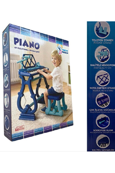 Flower Toys بيانو بـ 49 مفتاحًا باللون الأزرق الداكن مع حامل للموسيقى وميكروفون