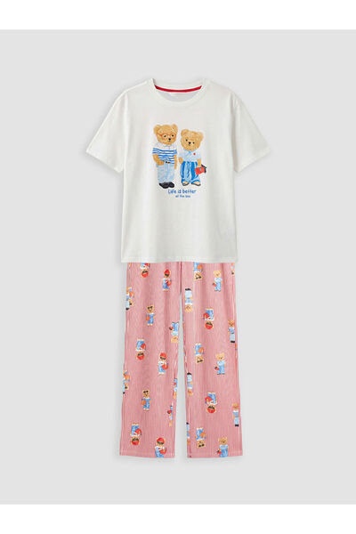 LC Waikiki Σετ γυναικείες πιτζάμες με στάμπα LCW DREAM Red Crew Neck