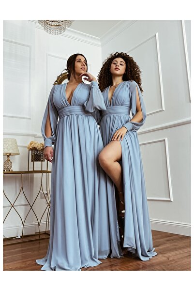 Diva Exclusive Fashion Rochie Lungă Elegantă Damă cu Decolteu în V, Spate Dec...