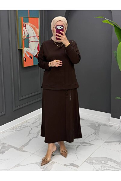 MODABERİLBUTİKK Taş Detaylı Tesettür Etekli Takım – Şık ve Rahat Günlük Kombin