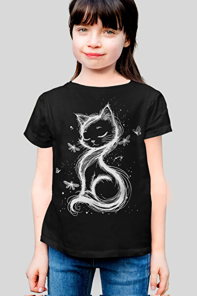 ROCKANDROLL pisică Tricou negru cu mânecă scurtă prințesă pentru fete