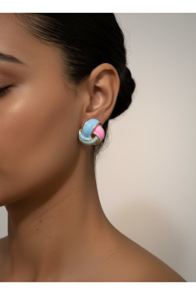 MODAMİRA AKSESUAR Spiral-Knot Model Women's Earrings Handmade Painting - Mult...