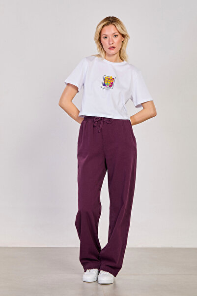 BARRELS AND OIL Pantaloni de damă Paça cu ciucuri wide-leg - Prune