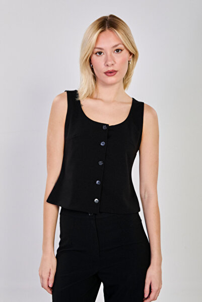 BARRELS AND OIL Women's button-down u-neck Vest - black