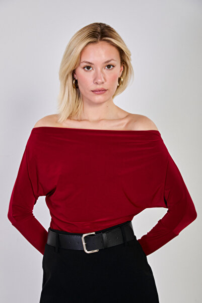 BARRELS AND OIL Γυναικεία μπλούζα με ανοιχτούς ώμους - Βουργουνδίας