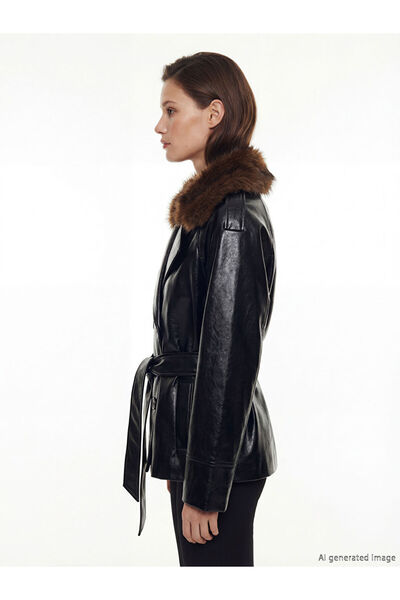 LC Waikiki UZG STORE'dan Stil Sahiplerine Kürk Yakalı Kadın Deri Görünümlü Ceket