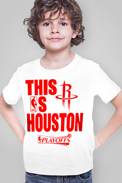 ROCKANDROLL Μπλουζάκι μπάσκετ Rockets με κοντά μανίκια, λευκό, για αγόρια