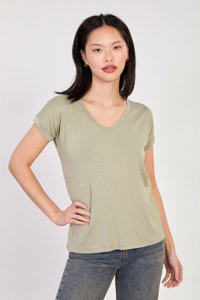 BARRELS AND OIL Γυναικείο T-Shirt με λαιμόκοψη V άνοιγμα - Πράσινο λαδί