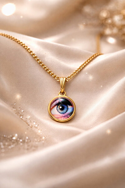 LUNEVA AKSESUAR Moon Eye Collection Gold Color Evil Eye Necklace Unisex Styli...
