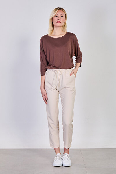 BARRELS AND OIL Women's elastic waist drawstring pants - stone