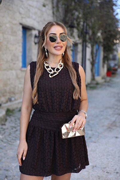 QİMYA BUTİK Buketli̇ Women's a Lined Draped Waist D Drapey Sleeveless D Lace ...