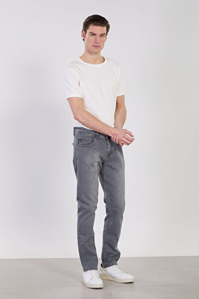 BARRELS AND OIL بنطلون جينز ميرزا للرجال بقصة عادية - رمادي