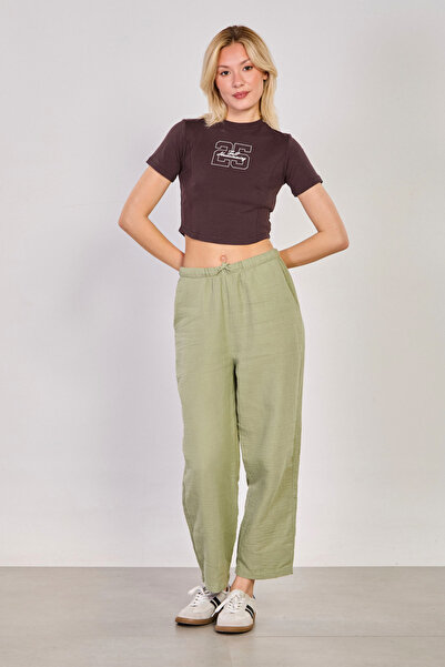 BARRELS AND OIL Pantaloni Beli cu detaliu cu șnur Carrot pentru femei - Verde...