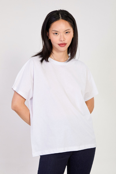 BARRELS AND OIL Femei guler ridicat Low Sleeve supradimensionat tricou - Alb