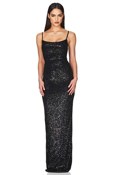 Hanife Glam Couture Hanife Glam aradan yırtmaçlı askılı payet elbise