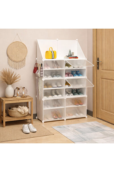 Vivendo Dulap modular pentru pantofi cu cuier, organizator cu uși antipraf, 8...