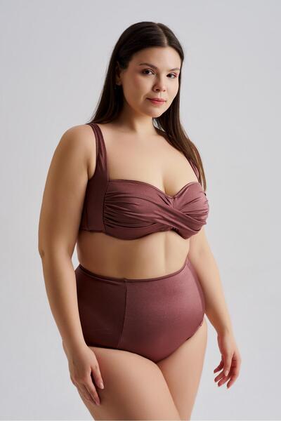 AQUAVİVA Women's Brown Plus Size Carlotta Draped High Waist Bikini Set