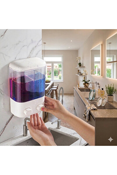 seahome 1 Piece Manual Kitchen Liquid Soap Dispenser Double Compartment Adhes...