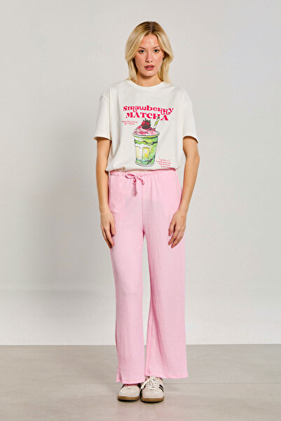 BARRELS AND OIL Women's Elastic Waist Wide-Leg Pants - Pink