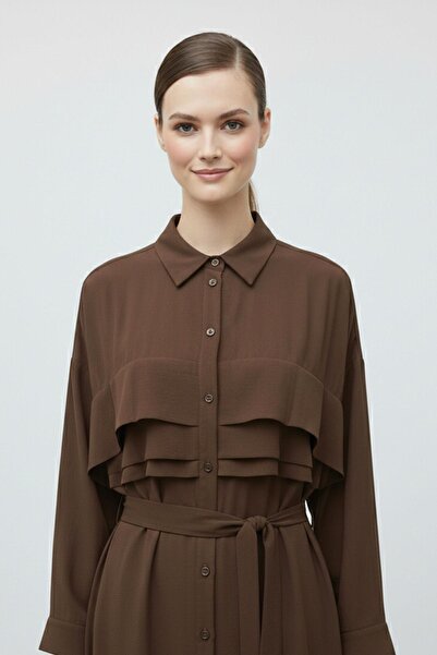 Puane Women's Belted Buttoned Long Dress-12668