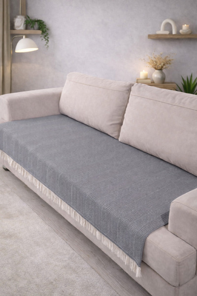 pamore Cotton Piece Sofa Cover 115X200 cm |   Protective Front S Fringed Deco...