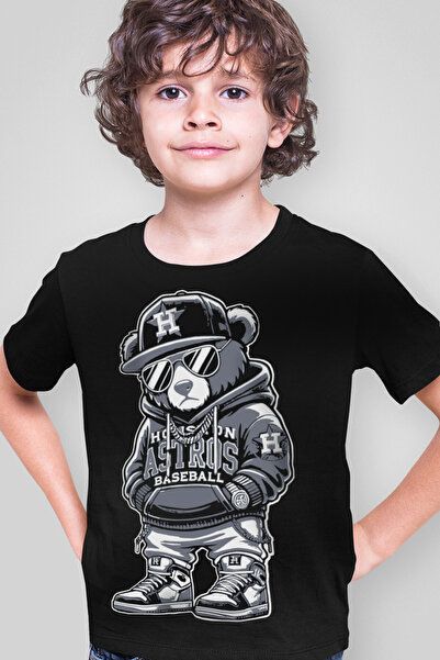 ROCKANDROLL تي شيرت هيب هوب تيدي بأكمام قصيرة للأولاد باللون الأسود