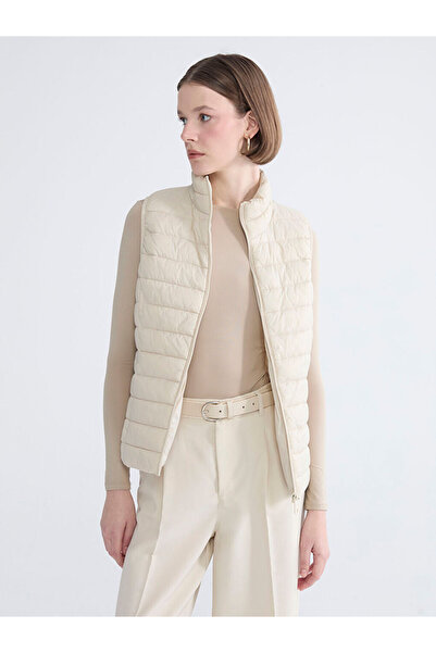 LC Waikiki Beige Stand Collar Women's Puffer Vest