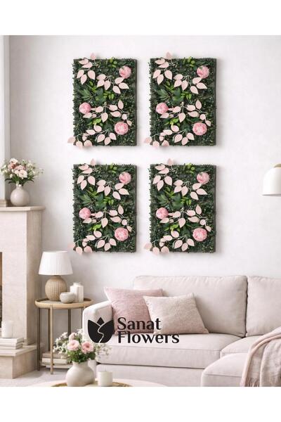 SanatFlowers Sanat Flowers Yapay Çiçek Panel 40x60 cm Pembe Güllü Duvar Dekor...