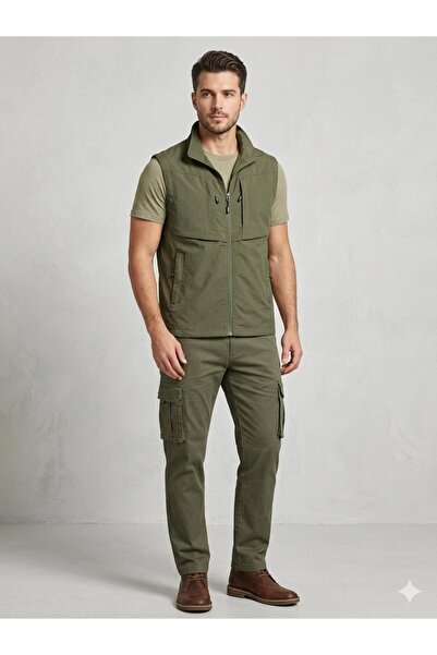 barozzi Erkek Renk haki Outdoor Soft shell Su Geçirmez Kargo Cepli Yelek Slim...