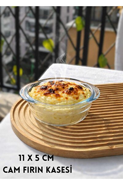 Qualitev 1 Adet Cam Fırın Kasesi Borline Meze Tabağı Yuvarlak Kase 11x5 Cm