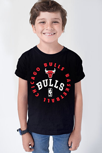 ROCKANDROLL Tricou negru cu mânecă scurtă Bulls Basket pentru băieți