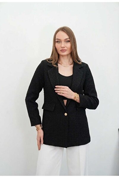 Niora Moda Siyah Tek Düğmeli Astarlı Tuvit Ceket