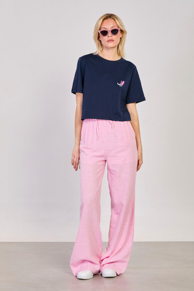 BARRELS AND OIL Women's Waist Tie-Detail Linen Loose Pants - Pink