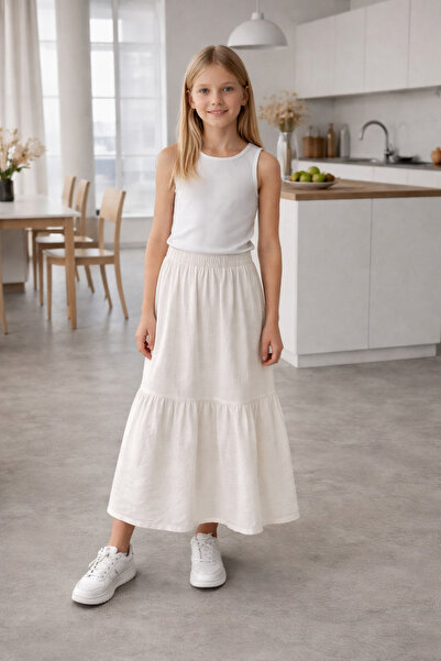 STYLENEST 10-15 Yaş Kız Çocuk Uzun Lastikli Bel Etek – Rahat Yazlık,