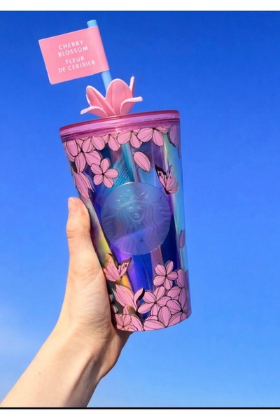 Starbucks Sakura Çiçeği Tasarımlı Plastik Pipetli Termos SAKURA Serisi 473ml