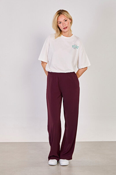BARRELS AND OIL Pantaloni largi pentru femei cu talie elastică lejer - Prune