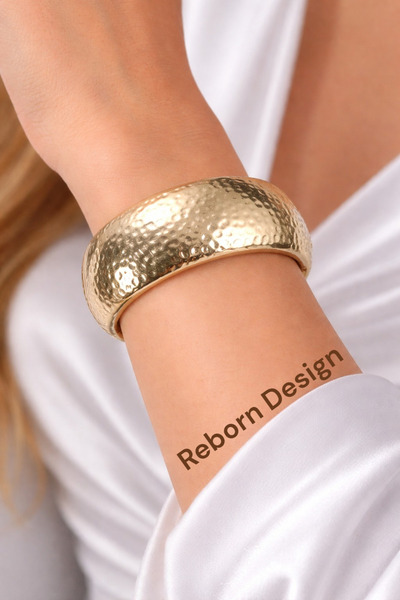 REBORN DESIGN Gold Color Curved Vintage Women's Bracelet