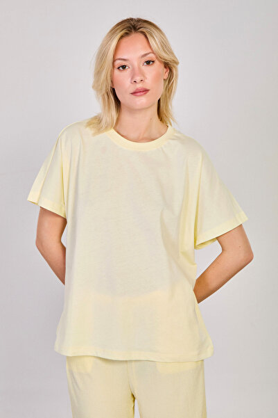 BARRELS AND OIL Femei guler ridicat Low Sleeve supradimensionat tricou - Galb...