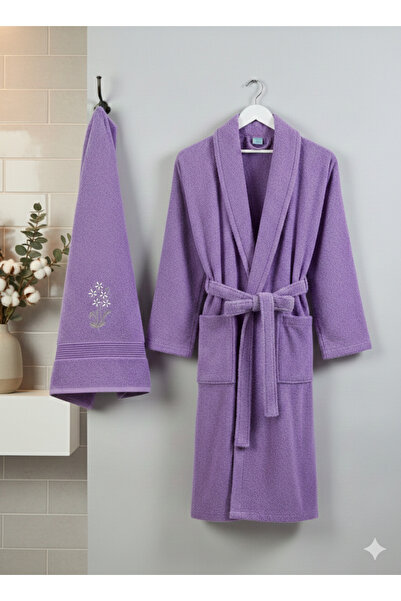 COTTONQUEEN طقم رداء حمام منشفة لافندر للجنسين من Zena مكون من قطعتين