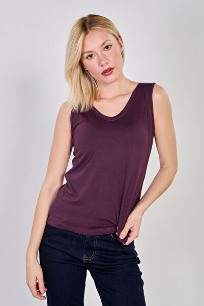 BARRELS AND OIL Bluză de damă cu decolteu în V în față și în spate - Prune