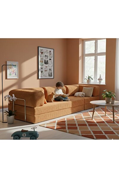 HEREV K300X100 KÖŞE KOLTUK TAKIMI YIKANABİLİR KADİFE KUMAŞLI MODÜLER KÖŞE TAKIMI