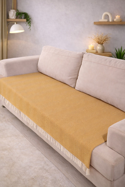 pamore Cotton Piece Sofa Cover 115X200 cm |   Protective Front S Fringed Deco...