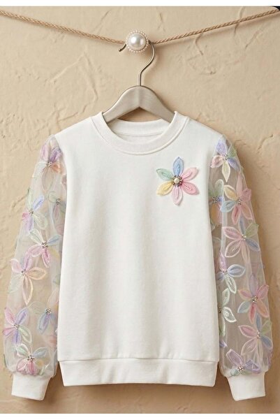 Lolliboomkids Φούτερ για κορίτσια Garden Bloom με μανίκια από οργάντζα - ΛΕΥΚ...