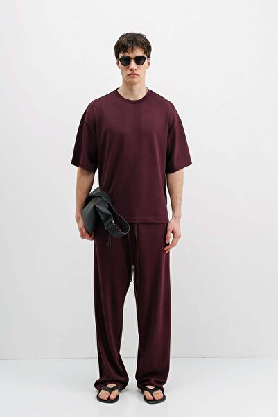 VAMOSCLO Corded Fabric Textured Oversized T-Shirt Plum