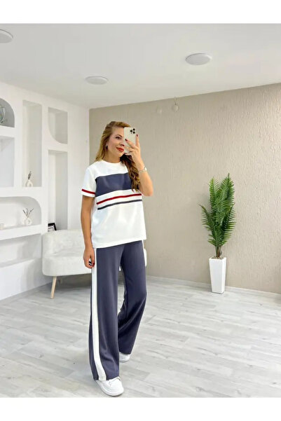 Mivelya Women's Striped Detail Relaxed Fit Tracksuit Set