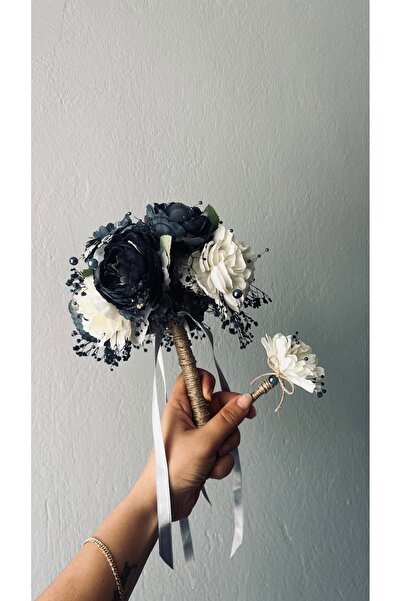 MEDUSA Şakayık Lacivert Beyaz Gelin Buketi ( düğün, el buketi, gelin)