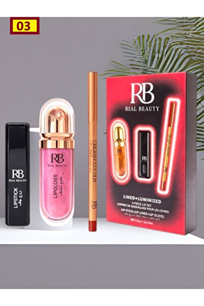 RIAL BEAUTY Lip care set: lipstick + lip liner + lip gloss.