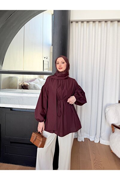 Miraydın Butik Women's Shawl and Pleated Blouse 81309 - Plum