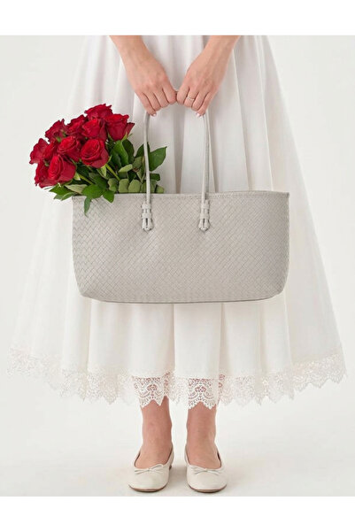 Çanta Trend Women's Long Tote Bag Gray Braided