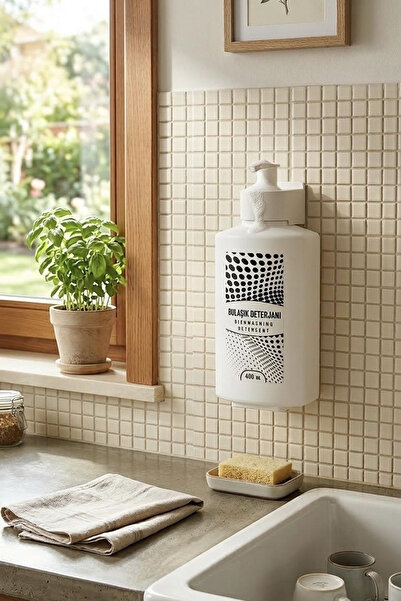 Hyd 1 Adet Özel Kilitli Modern Duvara Asma Aparatlı 400 ml Bulaşık Sabunu Eti...